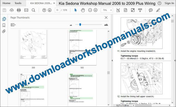 Kia Sedona Workshop Manual 2006 to 2009 Plus Wiring